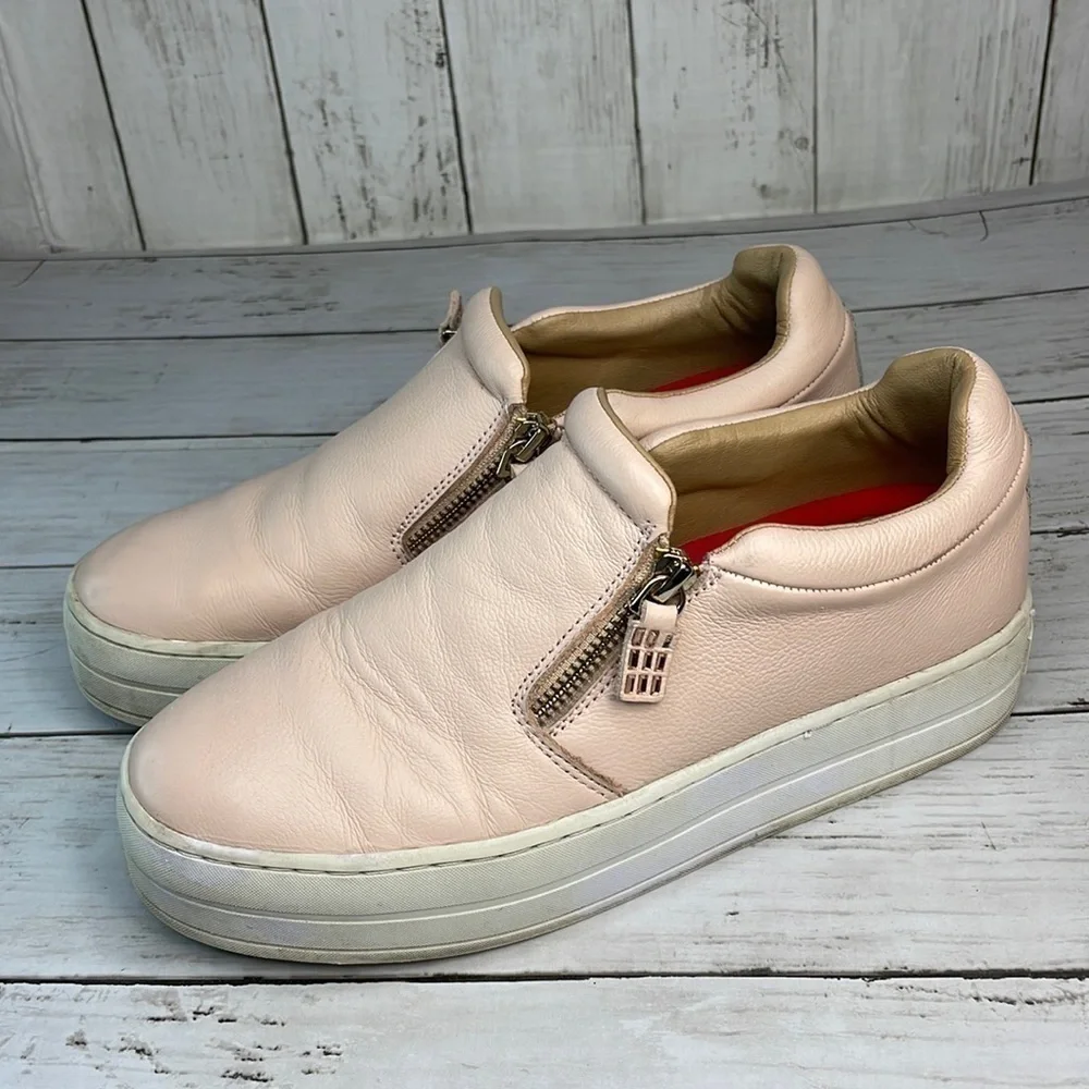 Blush Pink Leather Skechers Street Uplift-Double Zipper Platform SlipOn